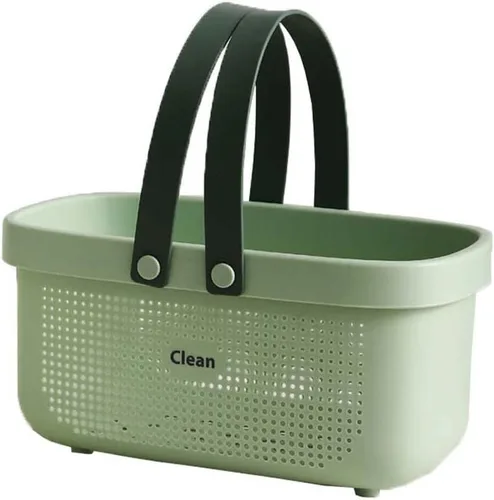 Vista 5 de Cesta de ducha de silicona, cestas de almacenamiento de plástico con asas, organizador de artículos de tocador de drenaje, bolsa de ducha para Gris