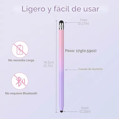 Vista 2 de 5 piezas de lápices táctiles, lápiz táctil 2 en 1 de alta sensibilidad capacitiva para pantalla táctil para iPad, iPhone, Android, Samsung, Tablets