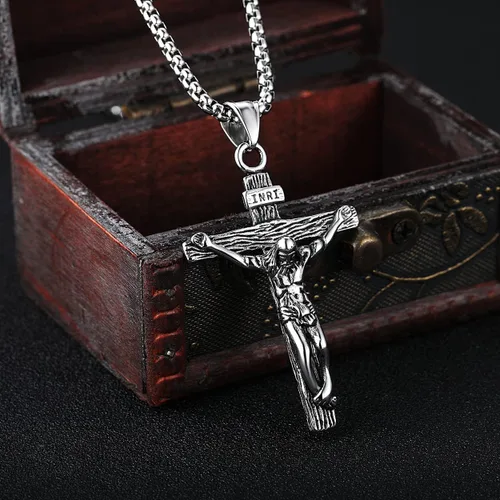 Vista 2 de Rehoboth Jesus Christ on INRI Crucifix Cross Pendant Necklace for Boys Womens Mens with 24 Inch Stainless Steel Chain