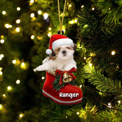 Vista 38 de Amantes de los perros de Navidad – Akita Inu Dog in Santa Boot Adorno de Navidad, adorno personalizado en forma 2D, adorno de Navidad, personaliza