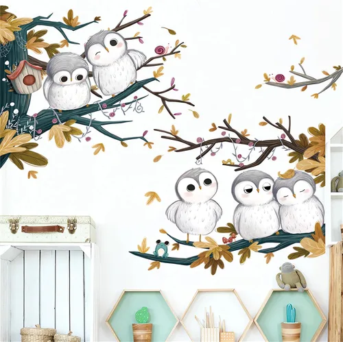 Vista 2 de Calcomanías de pared de lindos búhos de dibujos animados de animales DIY calcomanías de pared