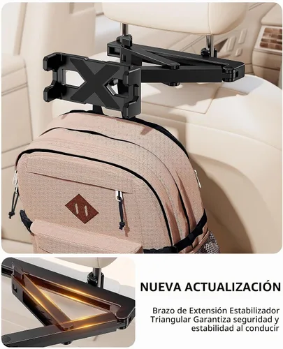 Vista 2 de Soporte para tablet para reposacabezas de automóvil [brazo de extensión resistente 3 en 1] Soporte ajustable para iPad para asiento trasero