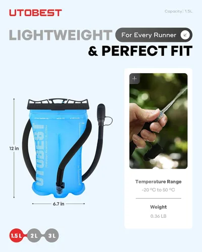 Vista 6 de UTOBEST Vejiga de hidratación, vejiga de agua de TPU, bolsa de agua para mochila de senderismo, sin BPA, apertura amplia, a prueba de fugas