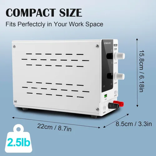 Vista 2 de FEITA Fuente de alimentación de CC variable, 30 V 5 A, fuentes de alimentación de laboratorio de banco de alta precisión ajustable con pantalla LED