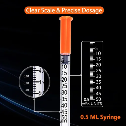Vista 3 de Jeringa de 0.5 ml, suministros de laboratorio, 30G, 5/16 pulgada, envueltas de manera individual, paquete de 25