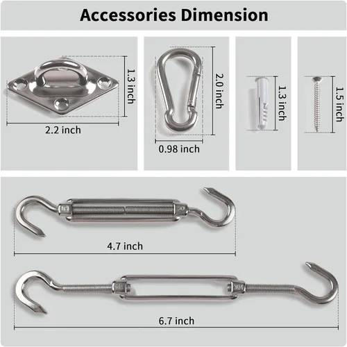 Vista 3 de RICHIE Kit de accesorios para toldo de 4.7 a 6.7 pulgadas, kit de accesorios de acero inoxidable de grado 304 para instalación de parasol triangular