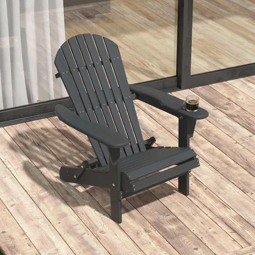 Vista 9 de Folding Adirondack Chair,Ergonomic Patio Wood Chairs with Wide Armrest,350LBS Weather Resistance Lawn Chair for Poolside,Outdoor Garden Lounge Black