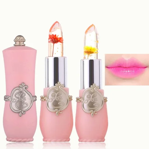 Vista 9 de 2 lápices labiales de gelatina de flores de cristal, lápiz labial transparente con flor en el interior, bálsamo labial teñido que cambia