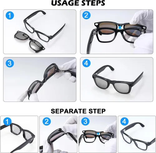 Vista 8 de 2 clips polarizados para Ray-Ban Meta Wayfarer y Gen 2 (RW4006/RW4012, talla M, 50-22), clip de cambio de color para protección UV Meta Wayfarer Gen