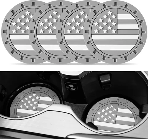 Vista 7 de JUSTTOP Posavasos para Portavasos de Automóvil, Bandera Americana Antideslizante Inserto Posavasos de Coche, Accesorios para el Interior del Negro