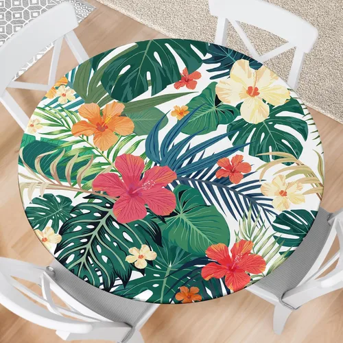 Vista 8 de Round Fitted Tablecloth with Elastic Edge Indoor Outdoor Washable Reusable Table Cover for Kitchen Picnic Party Fits 36-40" Diameter Round Tables