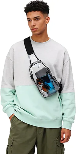Vista 8 de TINYAT T9060 - Bolso bandolera transparente aprobado para estadios, bolso cruzado casual en el pecho para hombres y mujeres, T9060