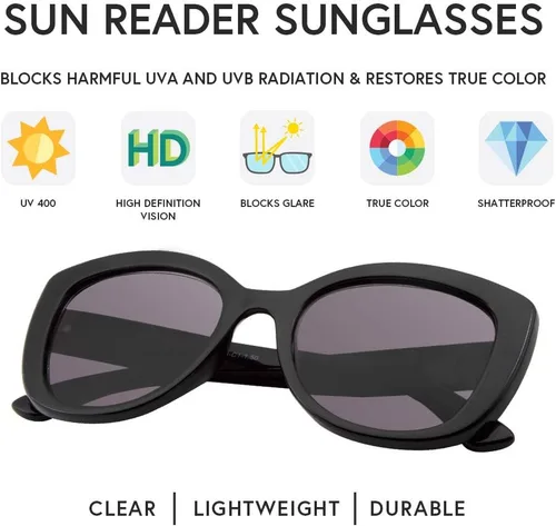 Vista 3 de VITENZI Gafas de sol de lectura completa para mujer, lentes de sol de lectura tintadas con lectores completos integrados, Barletta Negro