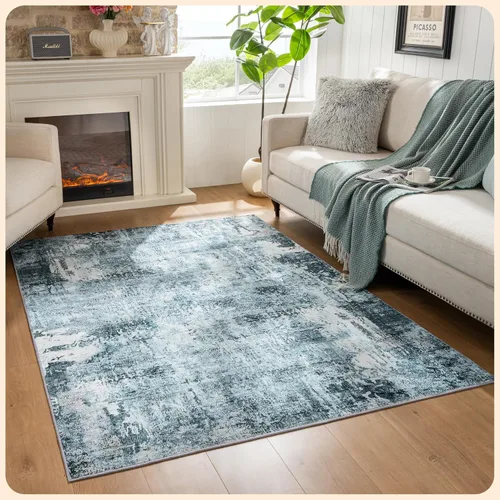 Vista 30 de Istana Alfombra larga antideslizante de 2.5 x 8 para el hogar, para pasillo y cocina, lavable, sedosa y suave al tacto, elegante, color azul y marfil