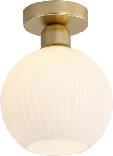 Vista 10 de KCO Lighting - Lámpara de techo de latón antiguo, lámpara de techo semiempotrada de vidrio de leche vintage, lámpara de techo pequeña dorada