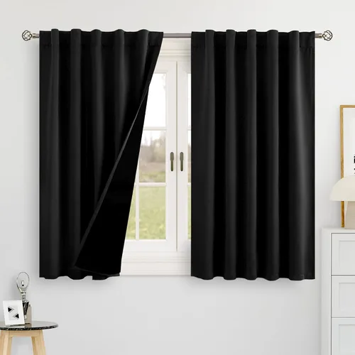 Vista 93 de BGment Cortinas 100% opacas beige de 63 pulgadas de largo con forro aislante térmico, bolsillo para varilla y lengüeta trasera de doble capa