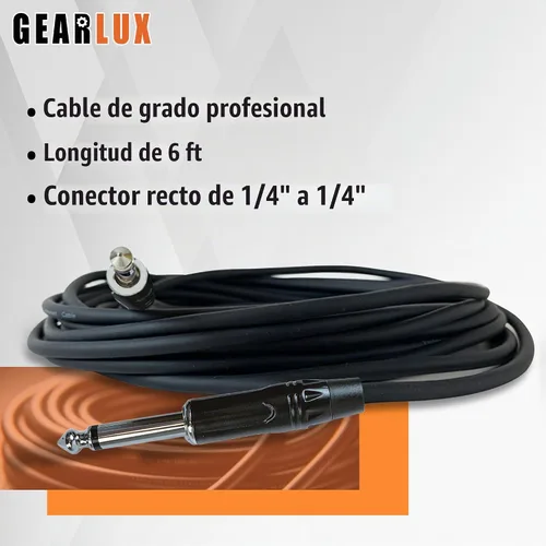Vista 2 de Gearlux Cable de instrumento/cable de guitarra, 1/4 de pulgada, recto a recto, negro, 6 pies - paquete individual 1 Paquete