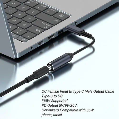 Vista 3 de Cable de alimentación CC de 0.217 x 0.098 in a USB C, entrada a USB C macho cable de carga de alimentación, con identificación automática