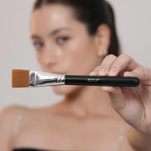 Vista 8 de BEILI Juego de brochas de base para líquido, crema y polvo, cepillo de maquillaje de cara plana para máscara y corrector, herramientas de mezcla