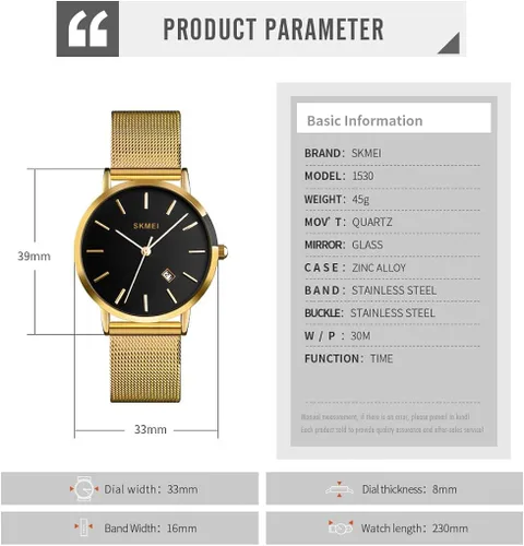 Vista 5 de SKMEI Womens Watches Slim Thin Luxury Dress Rose Gold Stainless Steel Mesh Watches Fashion Waterproof Ladies Black Wrist Watch with Date