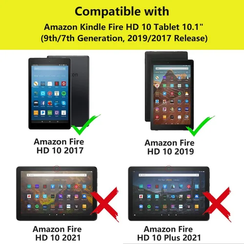 Vista 2 de Funda para tablet Amazon Kindle Fire HD 10 de 10.1" (9ª/7ª generación, versión 2019/2017) – Funda de piel sintética con función de encendido