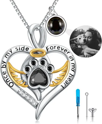 Vista 27 de Collar de urna de plata de ley para cenizas, recuerdo conmemorativo para perros, gatos y mascotas