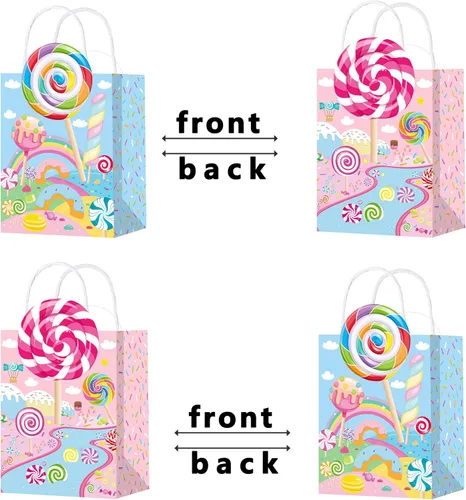 Vista 3 de C L cooper life 12 bolsas de regalo de fiesta de Candyland con asas, bolsas de regalo para fiestas temáticas de piruletas, suministros para fiesta