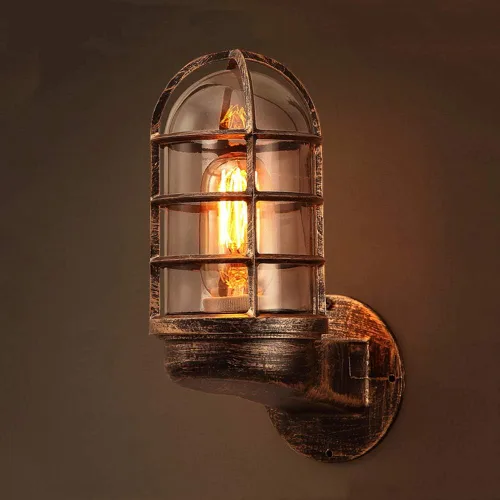 Vista 4 de Aplique de pared reversible de hierro forjado de metal vintage industrial estilo náutico con protector de alambre rústico antiguo pared lámpara