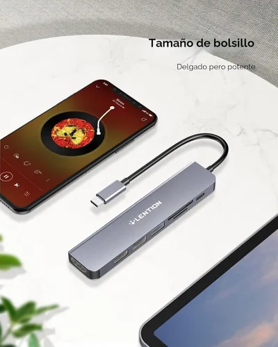 Vista 8 de LENTION Hub USB C 7 en 1, HDMI 4K a 60Hz, PD de 100 W, lector de tarjetas Gris espacial