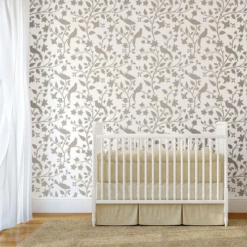 Vista 3 de Plantilla de pared de pájaros en una vid: plantillas reutilizables para un cambio de imagen del hogar