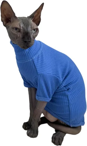 Vista 8 de Beep Blue Sphynx Cat Shirt Ropa Cuello Alto Algodón Gato Chaleco Suéter Sin mangas, material suave, suéter para las cuatro estaciones, mezcla