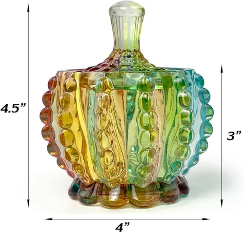 Vista 6 de Tarro de almacenamiento de caramelos de vidrio de cristal colorido con relieve, lujoso recipiente para buffet de galletas con tapas, caja
