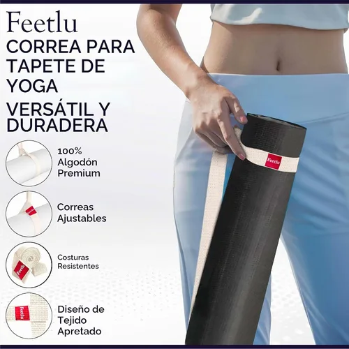 Vista 4 de Correas para esterilla de yoga 2 en 1 – Algodón – Correas antideslizantes ajustables para yoga, pilates, estiramiento, para llevar esteras