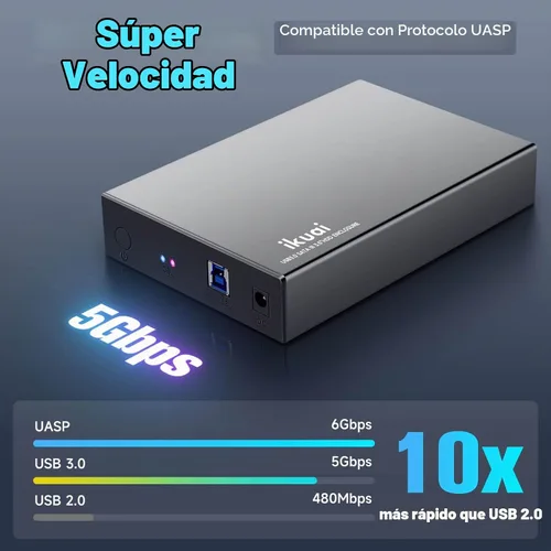 Vista 2 de Caja de disco duro de aluminio de 3.5 pulgadas USB 3.0/USB C a SATA para disco duro interno de 3.5 pulgadas y SSD de hasta 20 TB