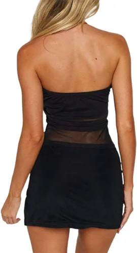 Vista 2 de Remidoo Camiseta corta de malla transparente para mujer, sin tirantes, sin mangas, sin mangas