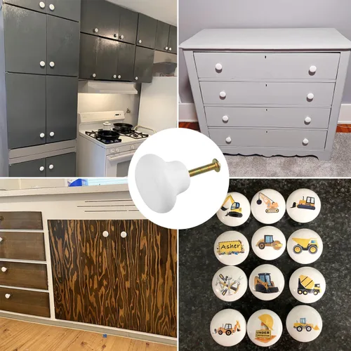 Vista 7 de Paquete de 40 pomos de cerámica blanca para gabinete, pomos de cerámica brillante, manijas de cajón, pomos de armario para cocina, oficina, baño
