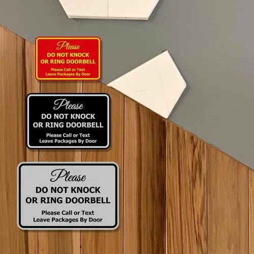 Vista 6 de Signs ByLITA Clásico enmarcado Por favor no golpee ni toque el timbre de la puerta, señal para pared o puerta - Fácil instalación Instrucción