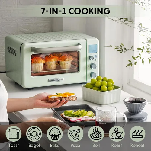 Vista 3 de BUYDEEM Horno tostador T103 de 12 cuartos de galón, no necesita precalentamiento, 7 modos de cocción, mini horno tostador retro con rejilla