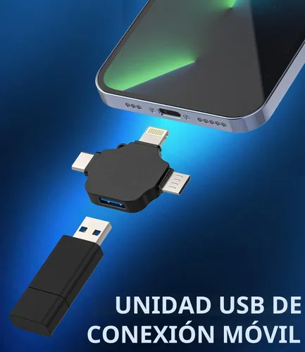 Vista 5 de Adaptador OTG USB a Lightning Micro USB tipo C (3 en 1) compatible con Samsung LG Apple iPhone15 14 13 12 Pro Max Plus iPad Air Mini cámara lector