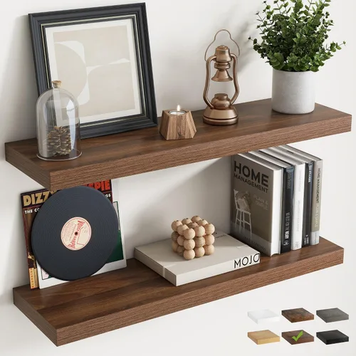 Vista 42 de Estantes flotantes cuadrados de 8 pulgadas para pared, paquete de 3, estantes de baño con veta de madera de 8"D con soportes invisibles, estantes