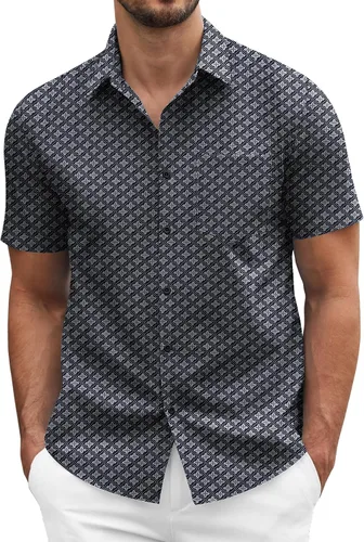 Vista 17 de COOFANDY: camisa casual de manga corta con botones para hombre, de negocios, sin doblar con bolsillo