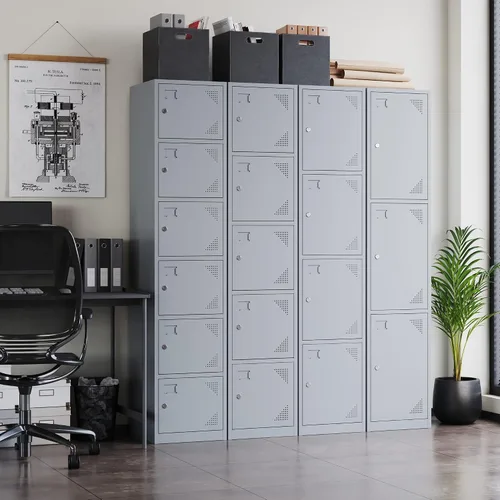 Vista 4 de Letaya Taquillas de metal para empleados, gabinete de almacenamiento de acero de 71 pulgadas con 4 puertas con cerradura para personal de oficina