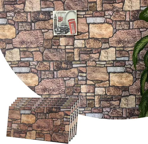 Vista 12 de Dundee Deco Paneles de pared 3D: revestimiento de pared marrón cobre con aspecto de piedra sepia, revestimiento de espuma de poliestireno