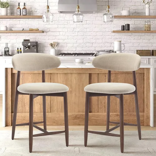 Vista 16 de COLAMY Taburetes de bar con respaldo, taburetes de bar de altura de mostrador, taburetes tapizados con patas de madera para cocina, isla de comedor