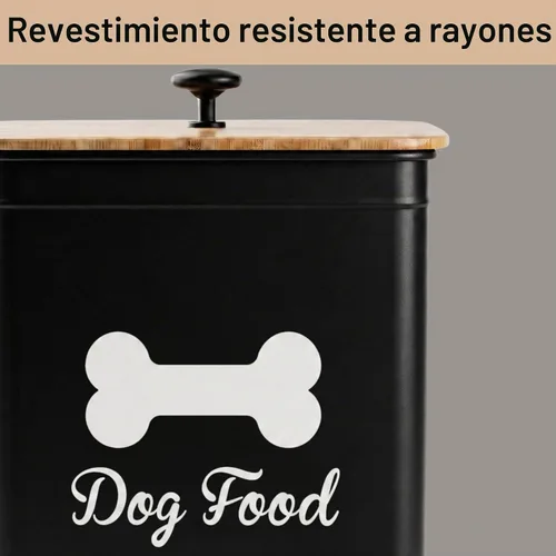 Vista 7 de Contenedor de comida de metal para perros de 5 a 7 libras, 25 tazas con tapa de bambú hermética, mango de metal Negro: Hueso