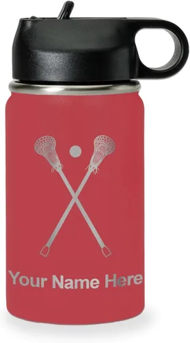 Vista 27 de LaserGram Botella de agua personalizada, palitos de lacrosse, acero inoxidable de doble pared aislada al vacío con popote superior, regalo grabado