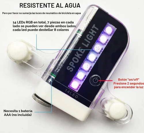 Vista 6 de Luces de rueda de bicicleta (paquete de 2) - Luces LED impermeables para radios de bicicleta - Accesorios para bicicleta - 30 patrones diferentes