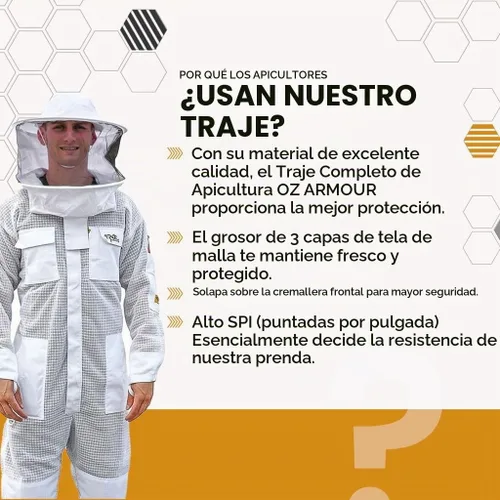 Vista 5 de Traje Apicular Ventilado de Tres Capas de Malla, Traje de Apicultor a Prueba de Picaduras con Velo de Esgrima y Sombrero de Ala Redonda