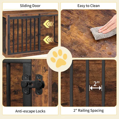 Vista 5 de Hzuaneri Mueble Jaula para Perros de 78" para 2 Perros, Jaula Doble para Perros con Divisor, Perrera de Madera Resistente para Perros, Jaula
