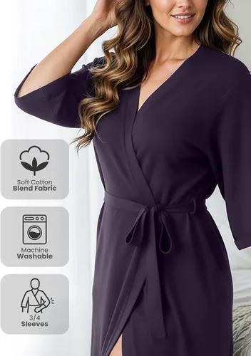 Vista 3 de NY Threads Bata de baño de punto largo para mujer, manga 34, kimono suave, ligero, ropa de descanso